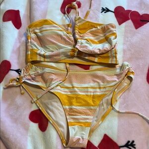 SHEIN Yellow and Pink Bikini with Adjustable Straps